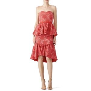 Christian Pellizzari Red Jacquard‎ Peplum Ruffle Dress IT40 US4 Floral Silk